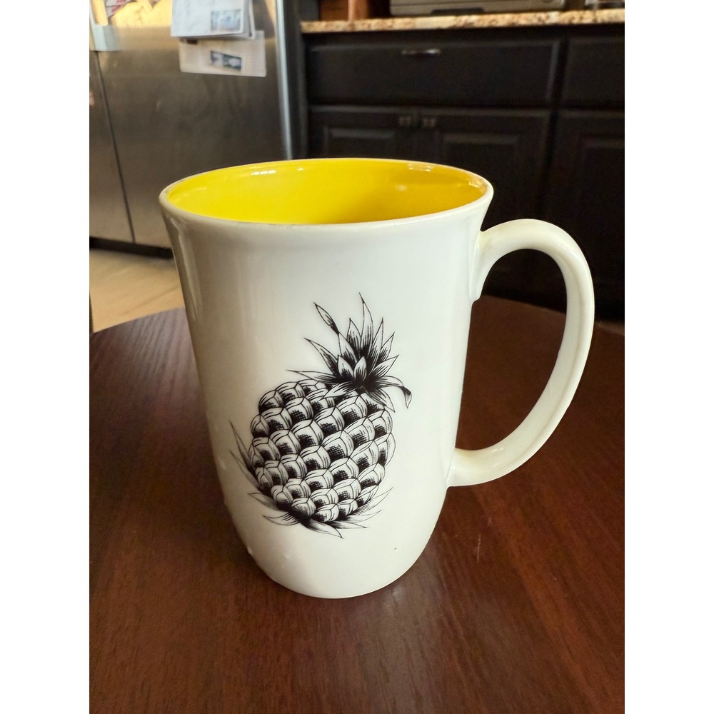 Neiman Marcus Pineapple Coffee Mug White with Yellow Interior Cute Kitchen Decor